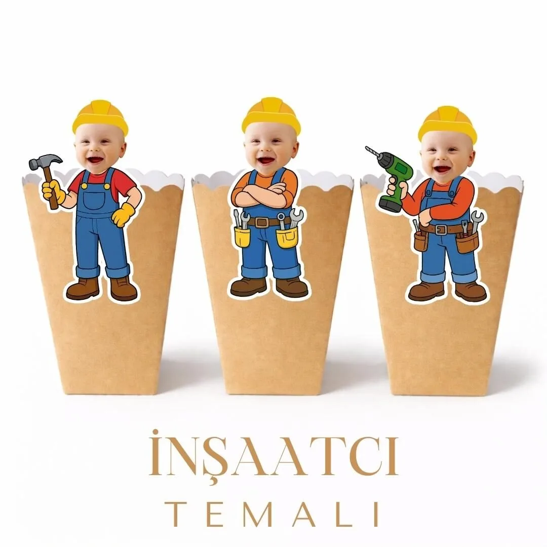 İnşaatcı Temalı – Resimli Popcorn Kutusu