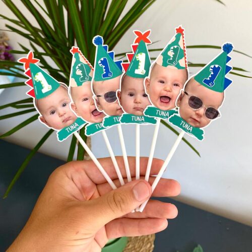 Resimli Cupcake Kürdanı - Dinozor Temalı