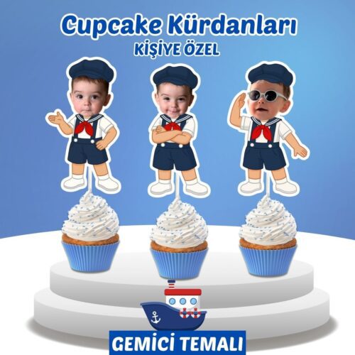 Resimli Cupcake Kürdanı - Gemici Temalı