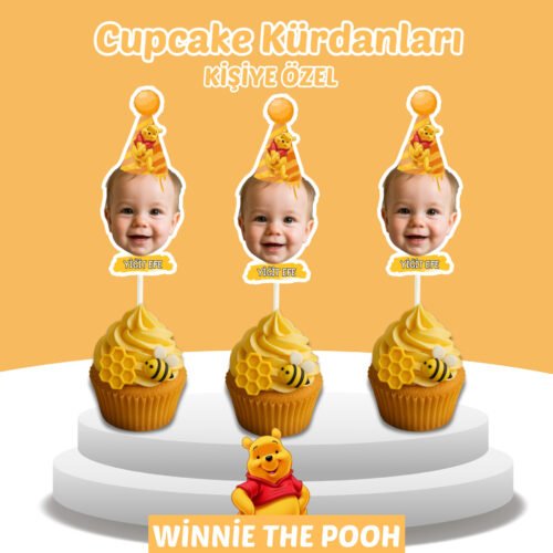 Resimli Cupcake Kürdanı - Winnie The Pooh Temalı