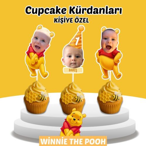 Resimli Cupcake Kürdanı - Winnie The Pooh Temalı