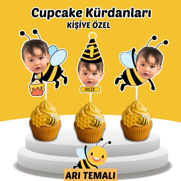 Resimli Cupcake Kürdanı - Arı Temalı