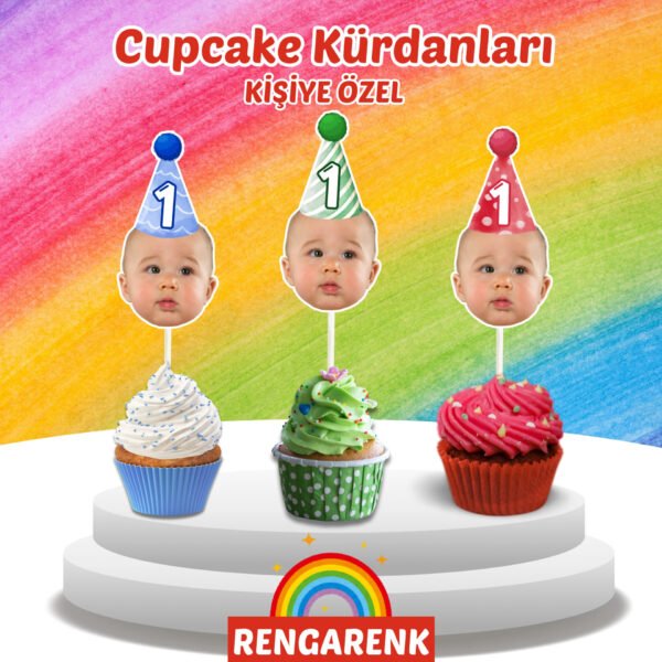 Resimli Cupcake Kürdanı - Rengarenk Temalı