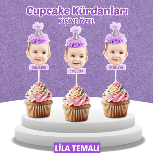 Resimli Cupcake Kürdanı - Lila Temalı