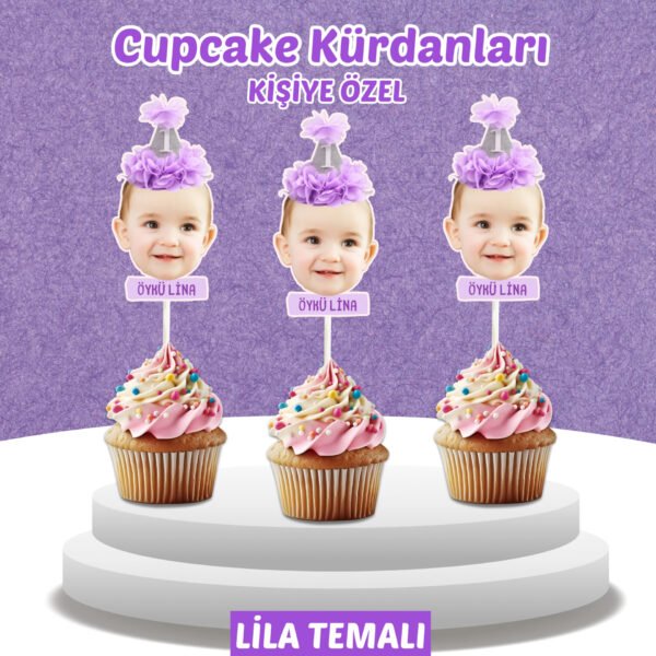 Resimli Cupcake Kürdanı - Lila Temalı