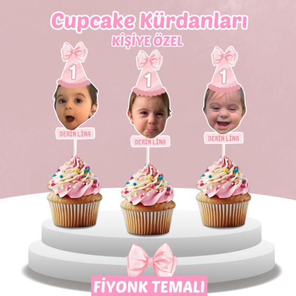 Resimli Cupcake Kürdanı - Fiyonk Temalı