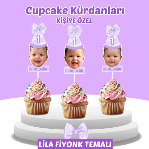 Resimli Cupcake Kürdanı - Lila Fiyonk Temalı