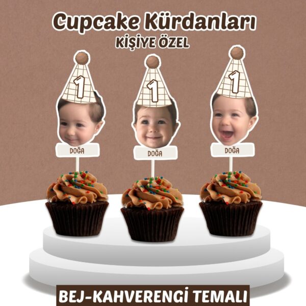 Resimli Cupcake Kürdanı - Bej-Kahverengi Temalı