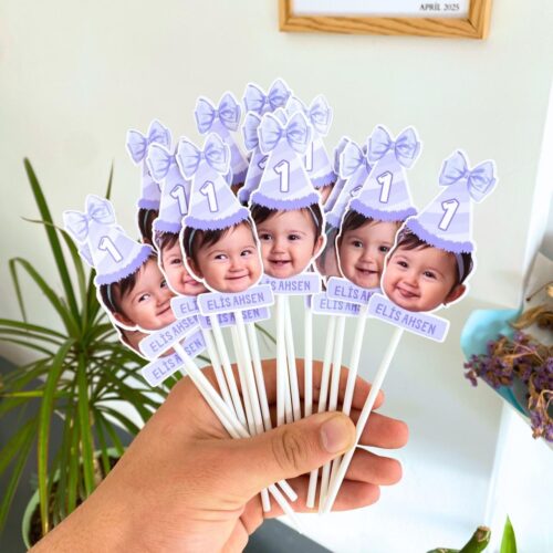 Resimli Cupcake Kürdanı - Lila Fiyonk Temalı