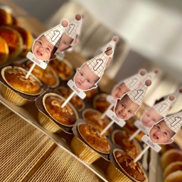 Resimli Cupcake Kürdanı - Bej-Kahverengi Temalı