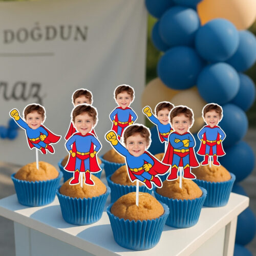 Resimli Cupcake Kürdanı - Süper Kahraman Temalı