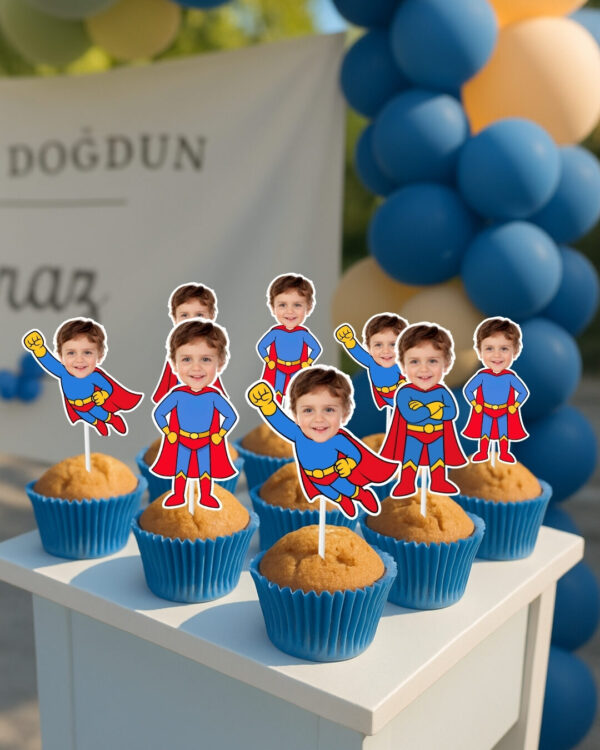 Resimli Cupcake Kürdanı - Süper Kahraman Temalı