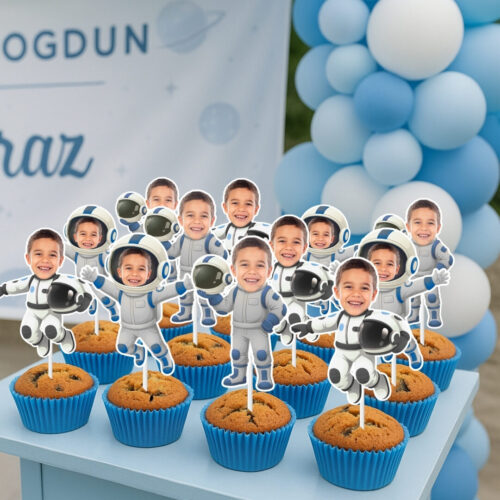Resimli Cupcake Kürdanı - Astronot Temalı
