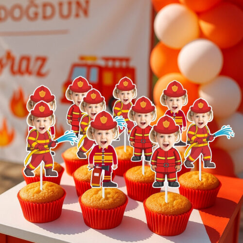 Resimli Cupcake Kürdanı - İtfaiyeci Temalı