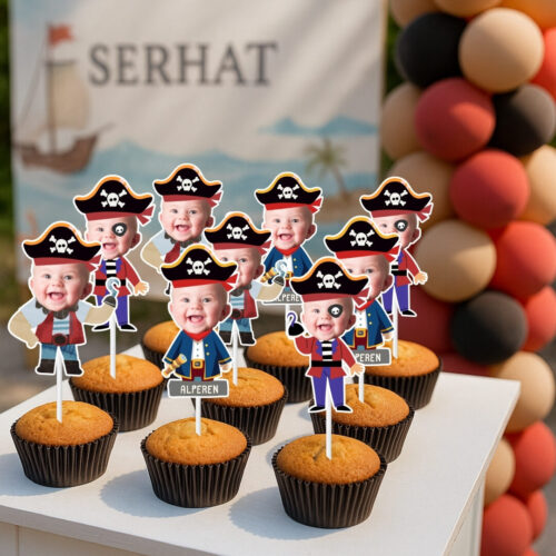 Resimli Cupcake Kürdanı - Korsan Temalı