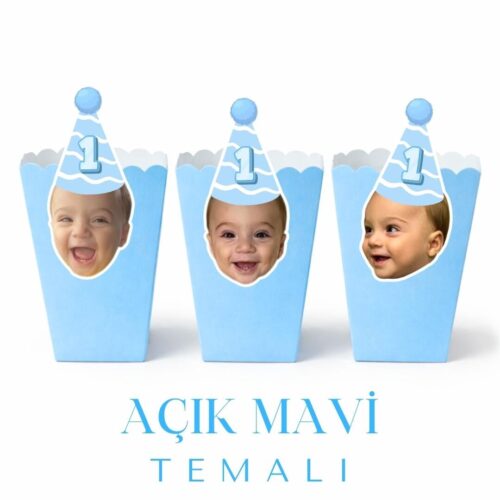 Açık Mavi Temalı - Resimli Popcorn Kutusu