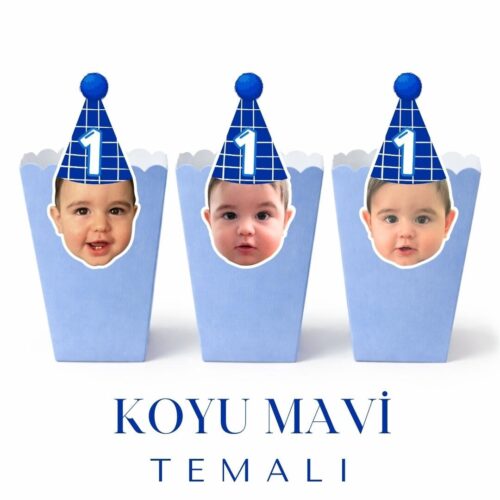 Koyu Mavi Temalı - Resimli Popcorn Kutusu