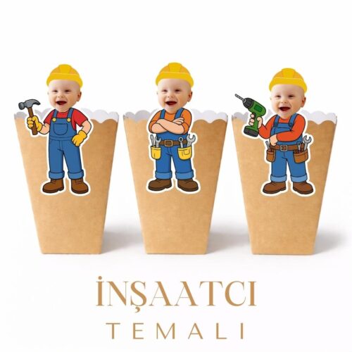 İnşaatcı Temalı - Resimli Popcorn Kutusu