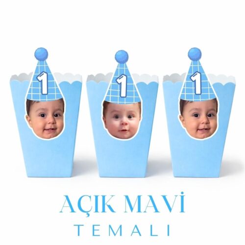 Açık Mavi Temalı - Resimli Popcorn Kutusu