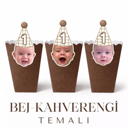 Bej Kahverengi Temalı - Resimli Popcorn Kutusu