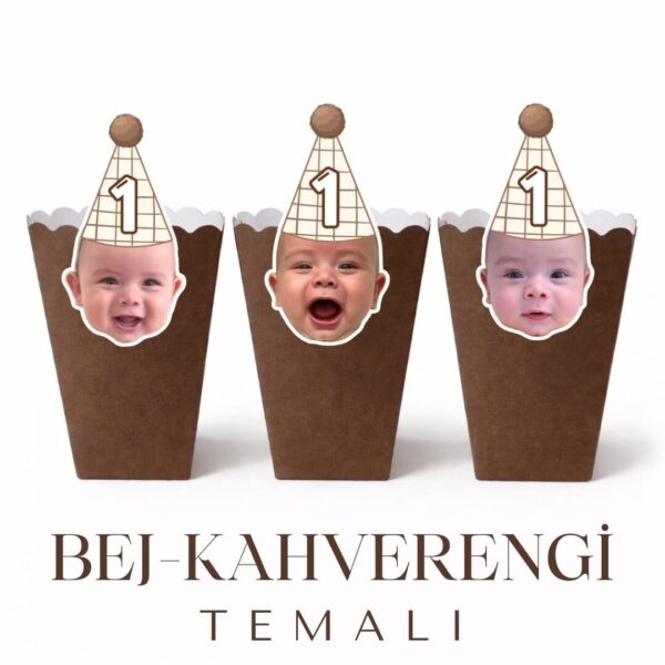 Bej Kahverengi Temalı - Resimli Popcorn Kutusu