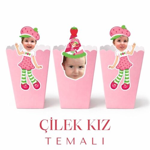 Çilek Kız Temalı - Resimli Popcorn Kutusu