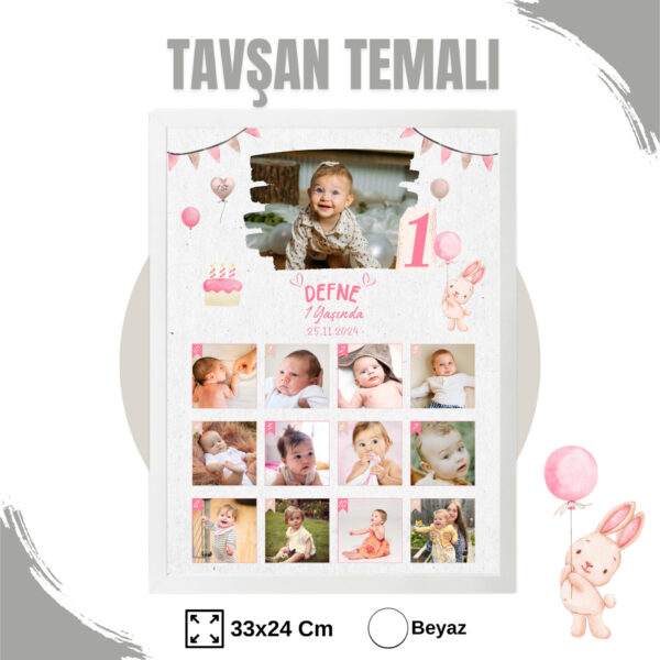 Tavşan Temalı 12 Ay Anı Tablosu Fotoğraflı