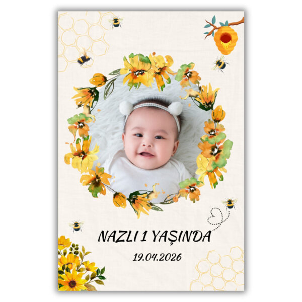 Arı ve Çiçek Temalı Kalın Doğum Günü Magneti