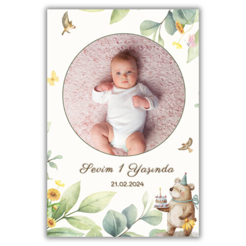 Ayıcık ve DoğaTemalı Kalın Doğum Günü Magneti