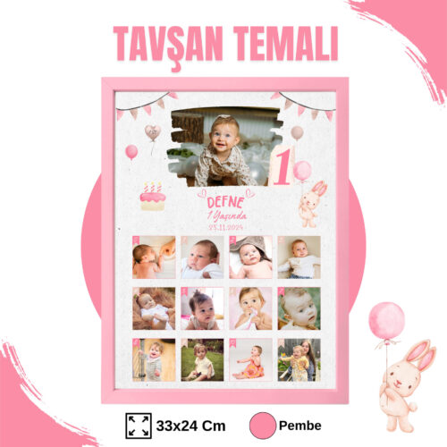 Tavşan Temalı 12 Ay Anı Tablosu Fotoğraflı