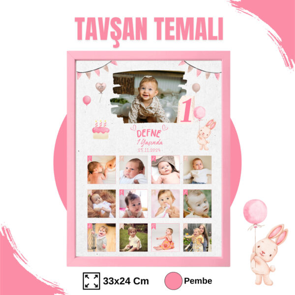 Tavşan Temalı 12 Ay Anı Tablosu Fotoğraflı