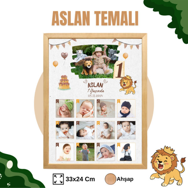 8 Aslan Temalı 12 Ay Anı Tablosu Fotoğraflı