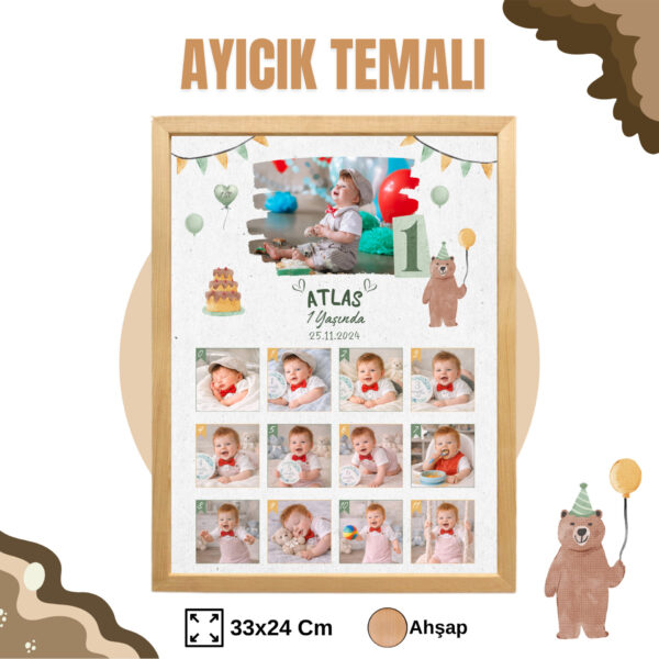 Ayıcık Temalı 12 Ay Anı Tablosu Fotoğraflı
