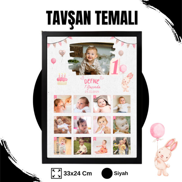 Tavşan Temalı 12 Ay Anı Tablosu Fotoğraflı