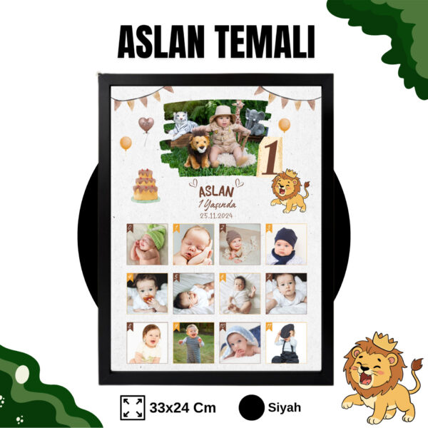 8 Aslan Temalı 12 Ay Anı Tablosu Fotoğraflı
