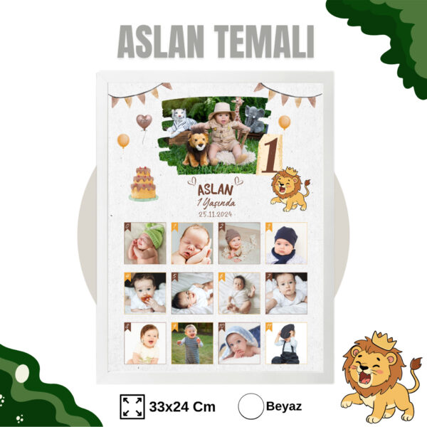 9 Aslan Temalı 12 Ay Anı Tablosu Fotoğraflı