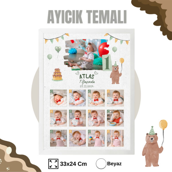 Ayıcık Temalı 12 Ay Anı Tablosu Fotoğraflı