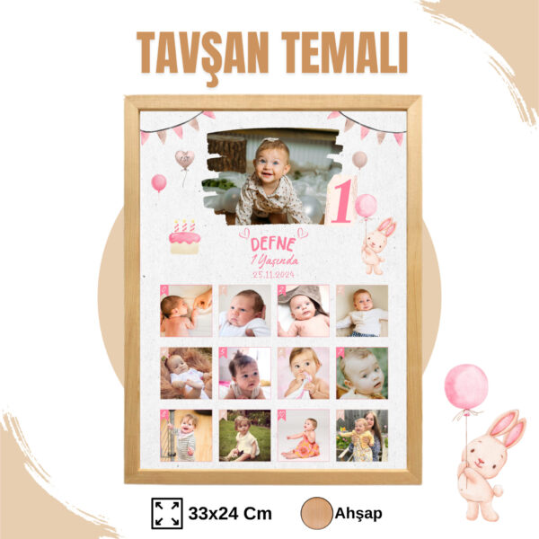 Tavşan Temalı 12 Ay Anı Tablosu Fotoğraflı