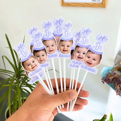 Resimli Cupcake Kürdanı - Lila Fiyonk Temalı