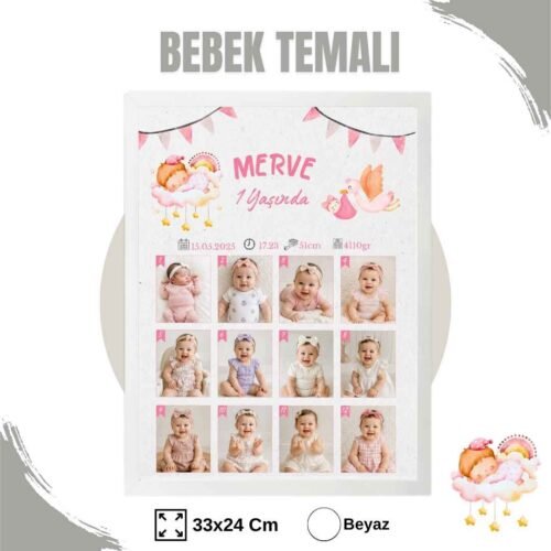 Bebek Temalı 12 Ay Anı Tablosu Fotoğraflı