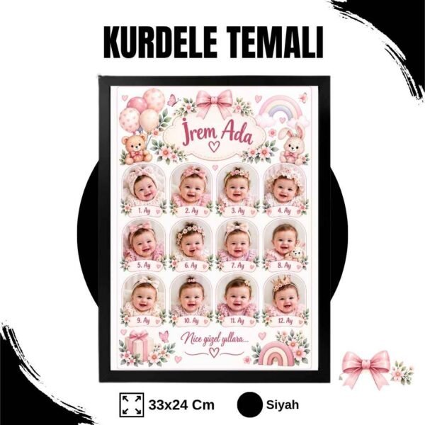 kurdele temalı siyah çerçeve Kurdele Temalı 12 Ay Anı Tablosu Fotoğraflı