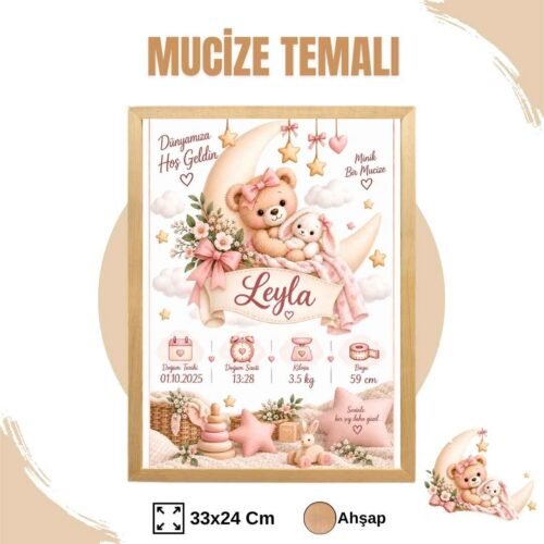 mucize temalı ahşap çerçeve Mucize Temalı Yenidoğan Anı Tablosu