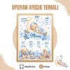 uyuyan ayıcık temalı ahşap çerçeve Mavi Ayıcık Temalı Yenidoğan Anı Tablosu