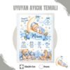 uyuyan ayıcık temalı beyaz çerçeve Mavi Ayıcık Temalı Yenidoğan Anı Tablosu
