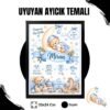 uyuyan ayıcık temalı siyah çerçeve Mavi Ayıcık Temalı Yenidoğan Anı Tablosu